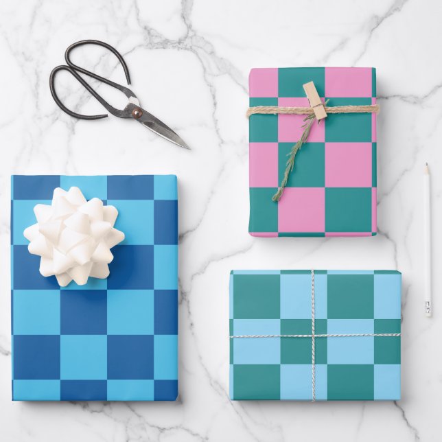 Colourful Chequerboard Pattern Wrapping Paper Sheet (Front)