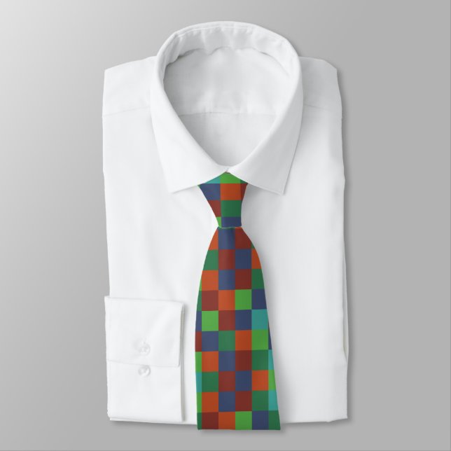 Colourful Chequerboard Tie (Tied)