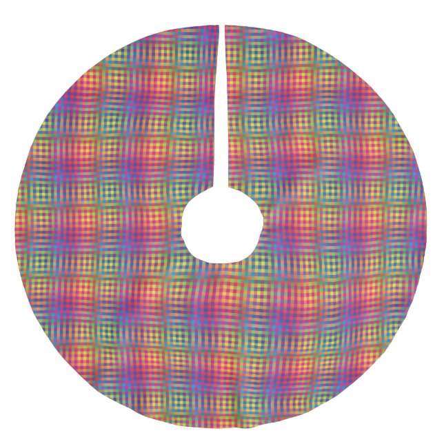 Colourful Chequered Abstract Pattern Brushed Polyester Tree Skirt (Front)