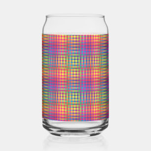 Colourful Chequered Abstract Pattern Can Glass