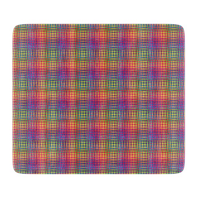 Colourful Chequered Abstract Pattern Cutting Board (Front)