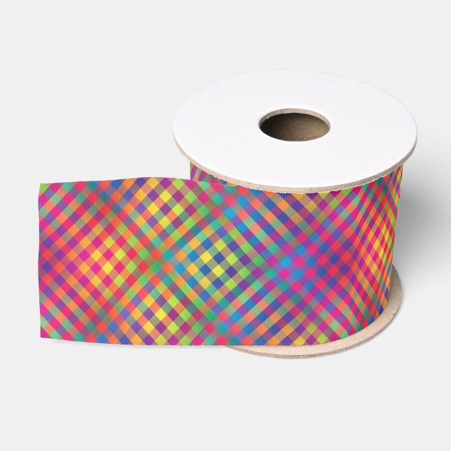Colourful Chequered Abstract Pattern Grosgrain Ribbon (Spool)