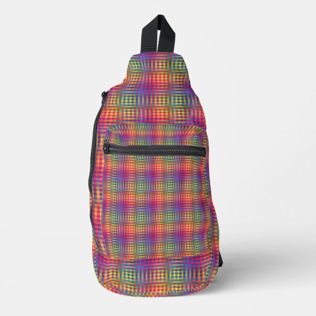 Colourful Chequered Abstract Pattern Sling Bag (Front)