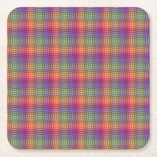 Colourful Chequered Abstract Pattern Square Paper Coaster