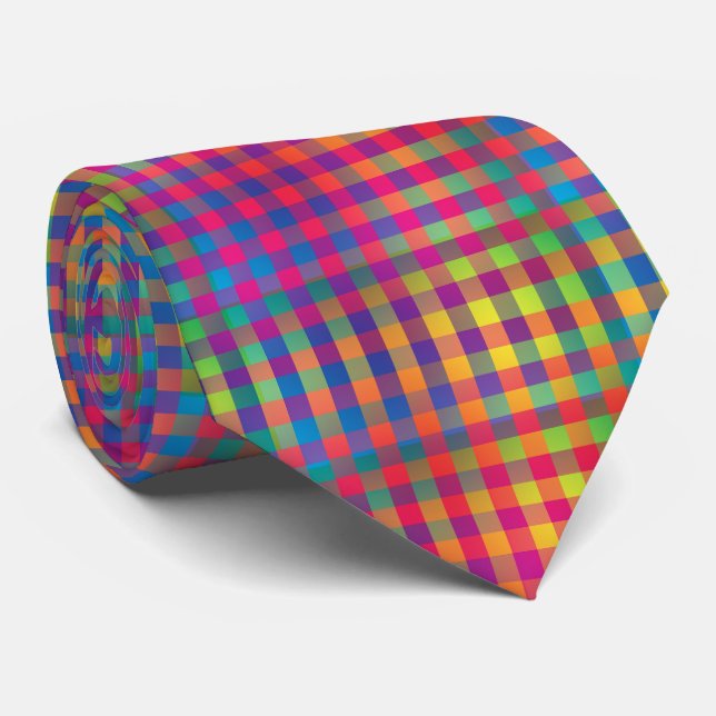 Colourful Chequered Abstract Pattern Tie (Rolled)