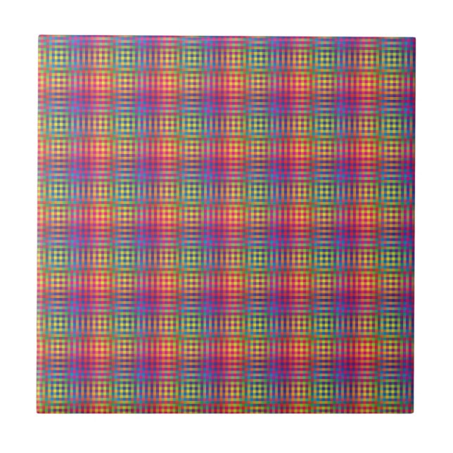 Colourful Chequered Abstract Pattern Tile (Front)