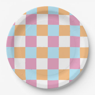 Colourful Chequered board Pattern  Paper Plates