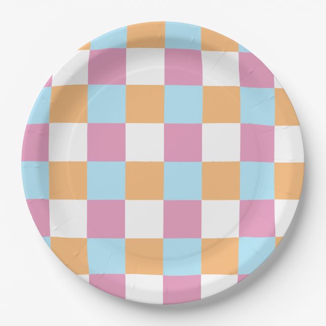 Colourful Chequered board Pattern  Paper Plates (Front)