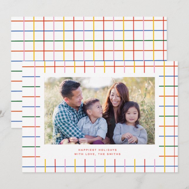 Colourful Chequered Cute Photo Holiday Card (Front/Back)