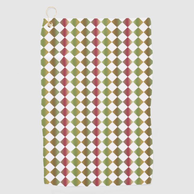 Colourful Chequered Diamond Pattern Golf Towel (Front)
