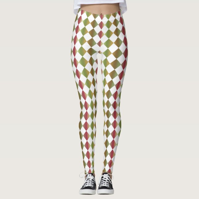 Colourful Chequered Diamond Pattern Leggings (Front)