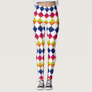 Colourful Chequered Diamond Pattern Leggings