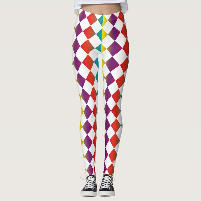 Colourful Chequered Diamond Pattern Leggings (Front)