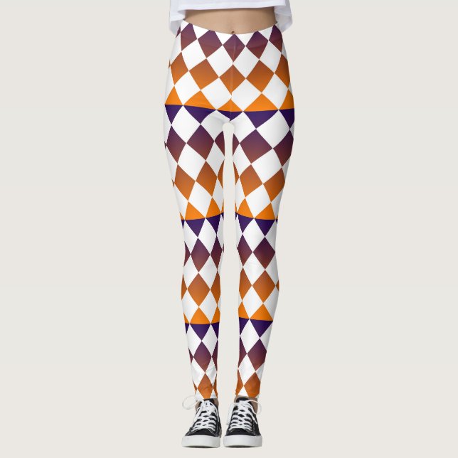 Colourful Chequered Diamond Pattern Leggings (Front)