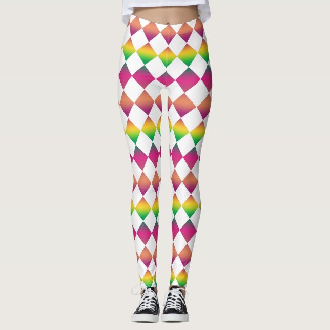 Colourful Chequered Diamond Pattern Leggings (Front)