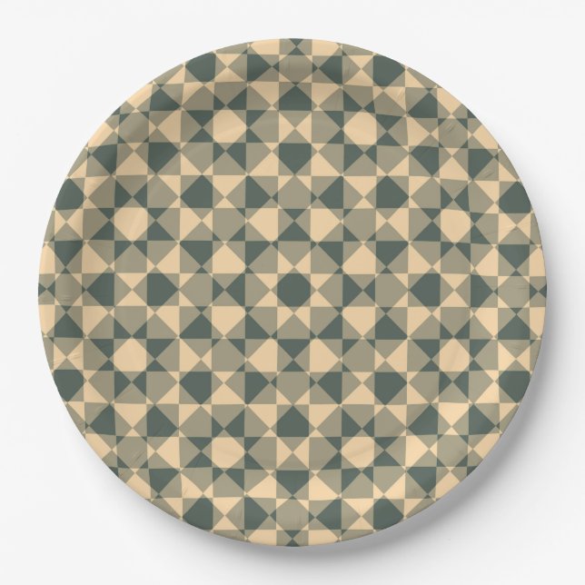 Colourful Chequered Diamond Plaid Pattern Paper Plate (Front)