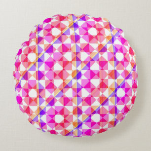 Colourful Chequered Diamond Plaid Pattern Round Cushion