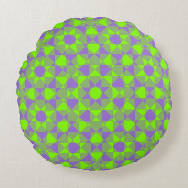 Colourful Chequered Diamond Plaid Pattern Round Cushion (Front)
