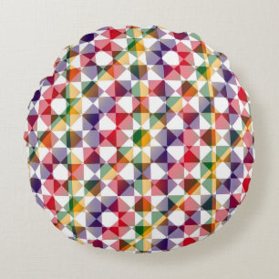 Colourful Chequered Diamond Plaid Pattern Round Cushion