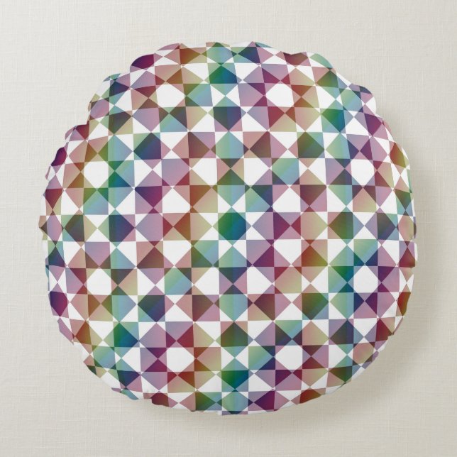Colourful Chequered Diamond Plaid Pattern Round Cushion (Front)