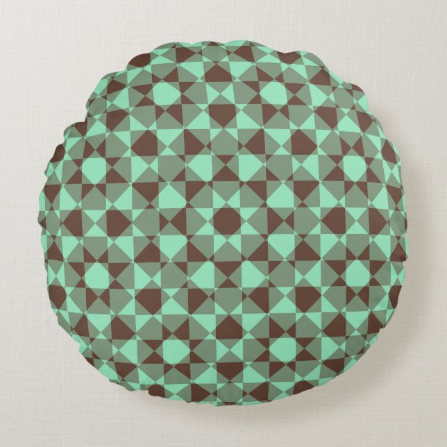 Colourful Chequered Diamond Plaid Pattern Round Cushion (Front)