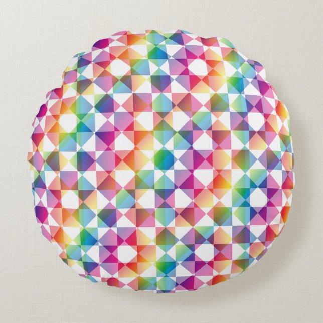 Colourful Chequered Diamond Plaid Pattern Round Cushion (Front)