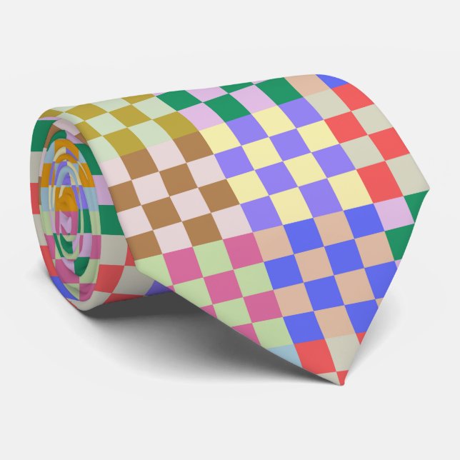 Colourful Chequered Minimalist Geometric Pattern Tie (Rolled)