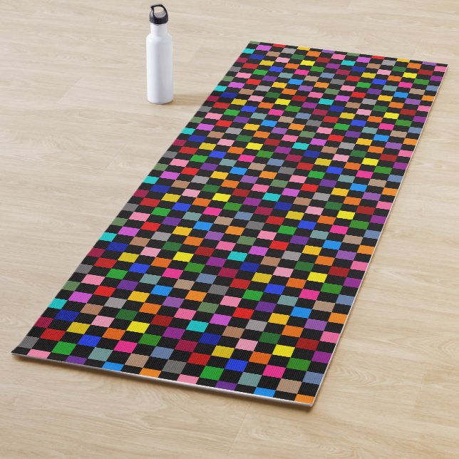 Colourful Chequered Pattern Design Black  Yoga Mat (In Situ)