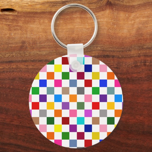 Colourful Chequered Pattern Design White  Key Ring (Back)