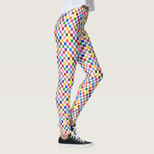 Colourful Chequered Pattern Design White Leggings