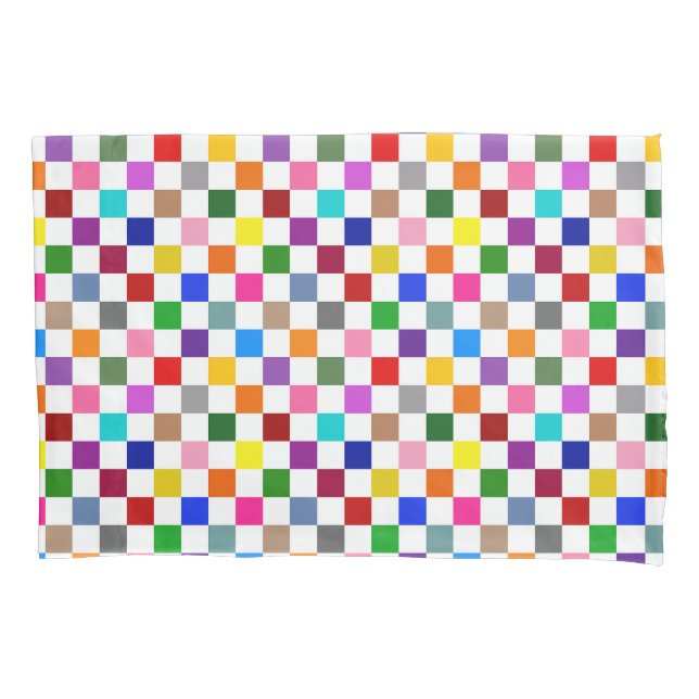 Colourful Chequered Pattern Design White  Pillowcase (Front)