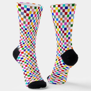 Colourful Chequered Pattern Design White Socks