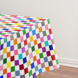 Colourful Chequered Pattern Design White  Tablecloth