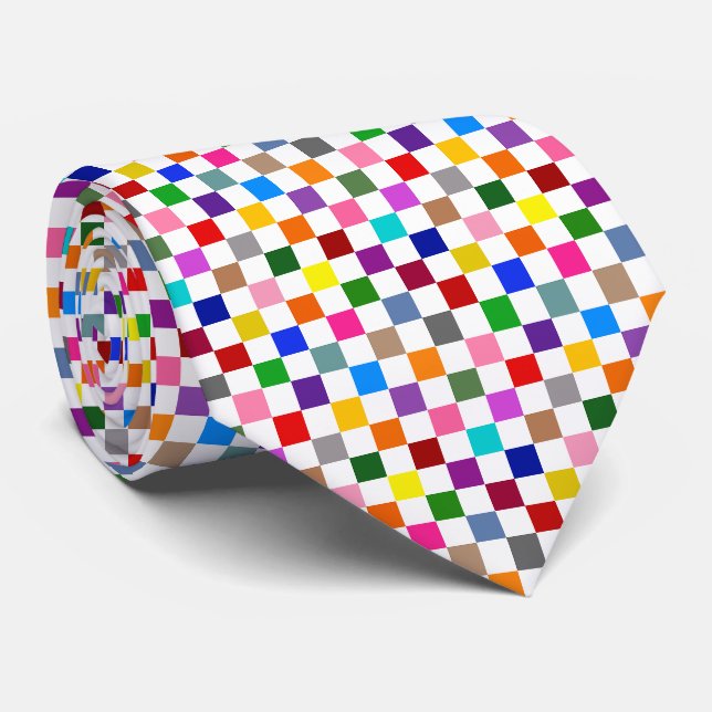 Colourful Chequered Pattern Design White  Tie (Rolled)