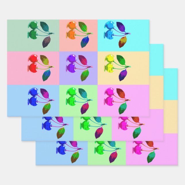 Colourful Cherries - Pop Art  Wrapping Paper Sheet (Set)