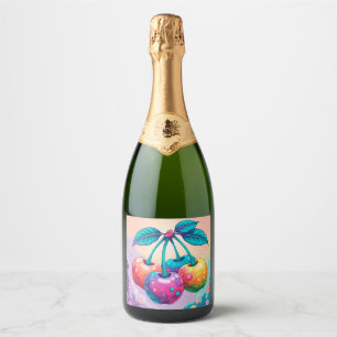Colourful cherries sparkling wine label