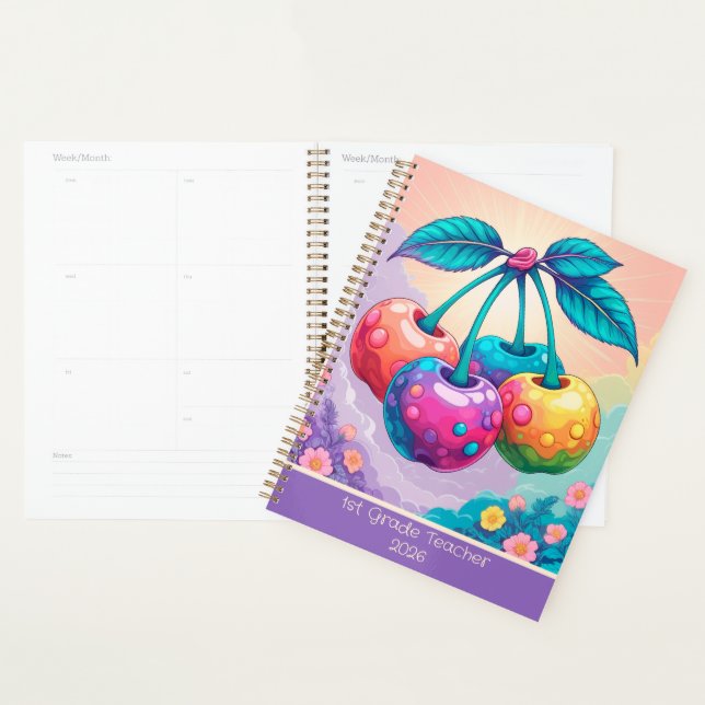 Colourful cherry for 1st grade teacher 2025 planner (Display)