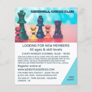 Colourful Chess Pieces, Chess Club Advertising Flyer