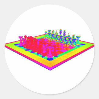 Colourful Chessboard and Chess Pieces Classic Round Sticker