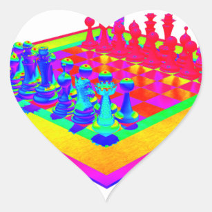 Colourful Chessboard & Chess Pieces Heart Sticker