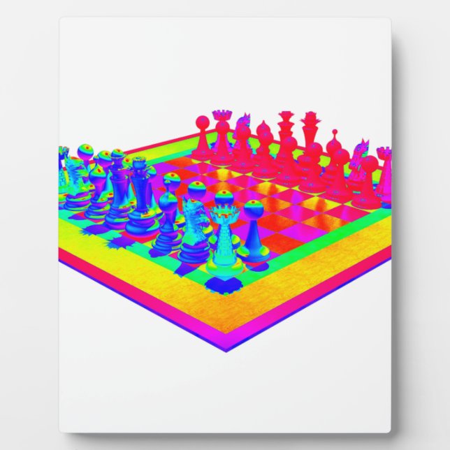 Colourful Chessboard & Chess Pieces Plaque (Front)