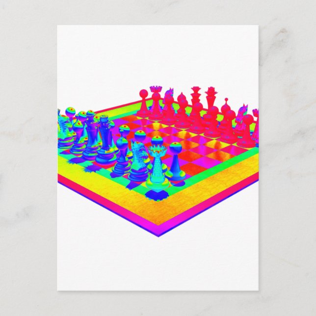 Colourful Chessboard & Chess Pieces Postcard (Front)