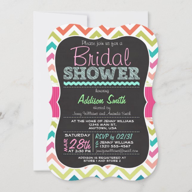 Colourful Chevron Chalkboard look Bridal Shower Invitation (Front)