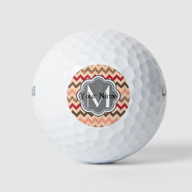 Colourful Chevron, Floral Monogram Personalised Golf Balls (Front)