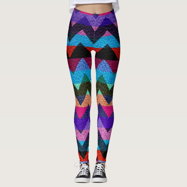 Colourful Chevron Modern Leather #10 Leggings (Front)