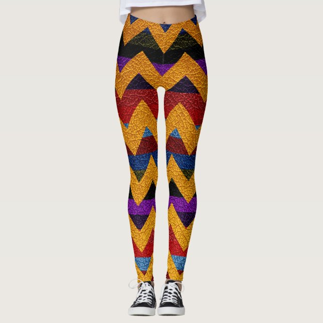 Colourful Chevron Modern Leather #15 Leggings (Front)