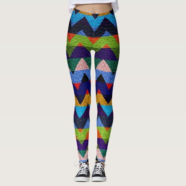 Colourful Chevron Modern Leather #5 Leggings (Front)