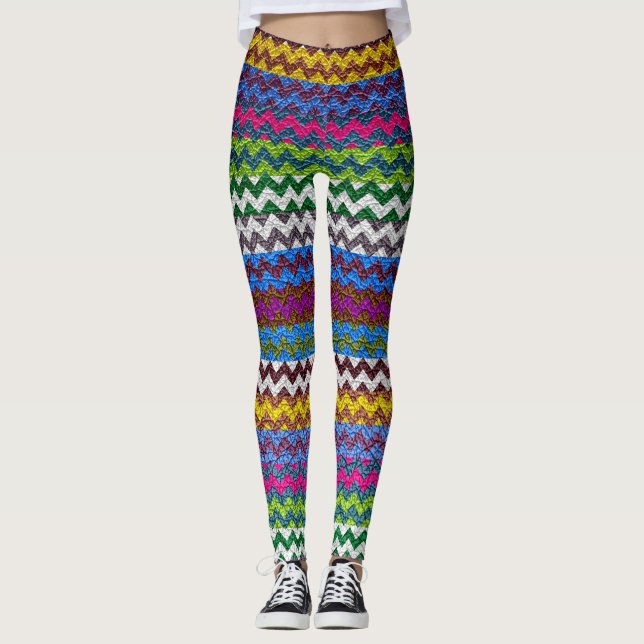 Colourful Chevron Modern Leather Leggings (Front)