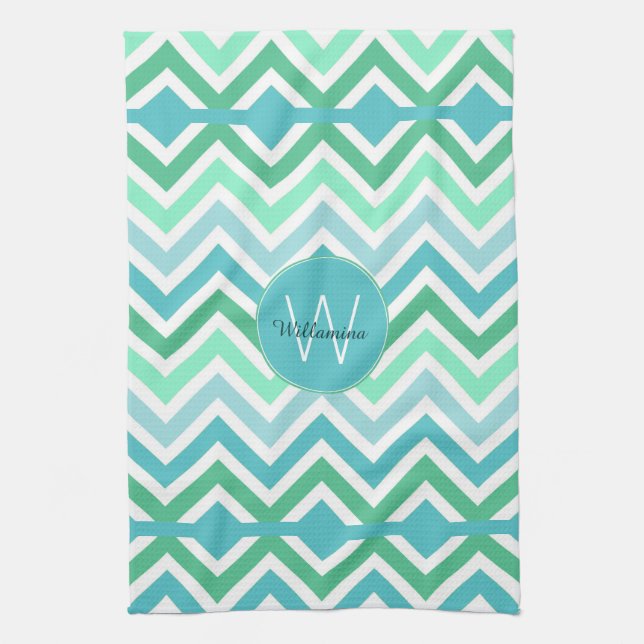 Colourful Chevron Monogram Kitchen Towel (Vertical)