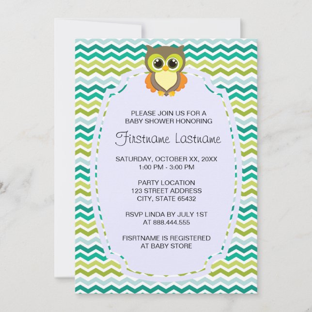 Colourful Chevron Owl Baby Shower Invitations (Front)